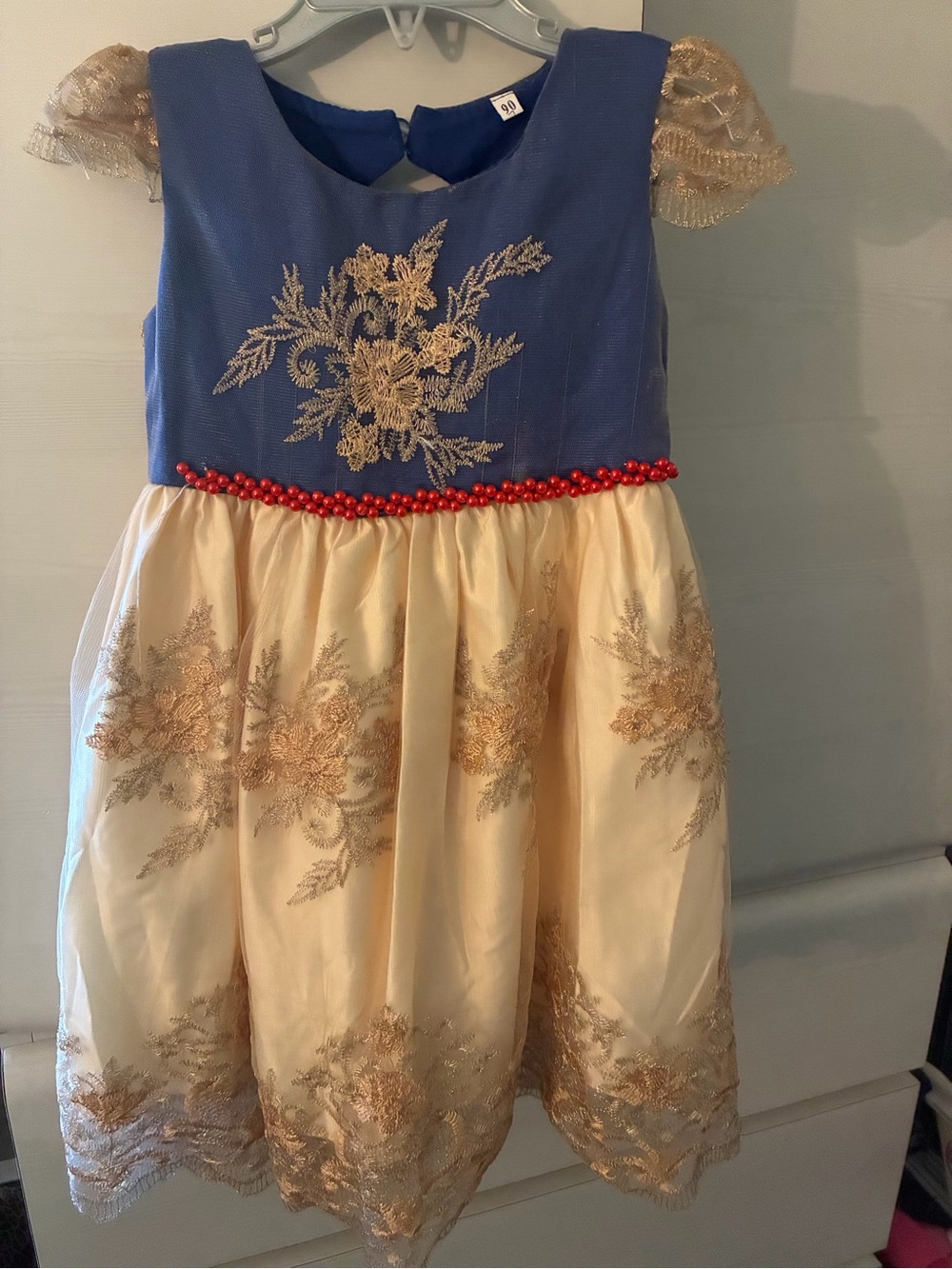 Snow White Inspired Princess Dress Girls 3T Blue Yellow Gold Embroidery